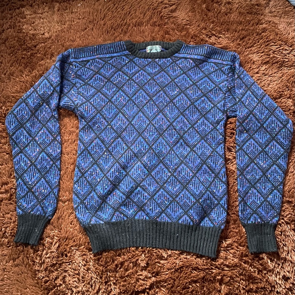 Wool Vintage Grandpa Sweater Argyle Colorful Speckles All Over Print Crewneck